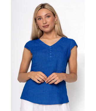 Linen V-Neck w/Buttons - Royal