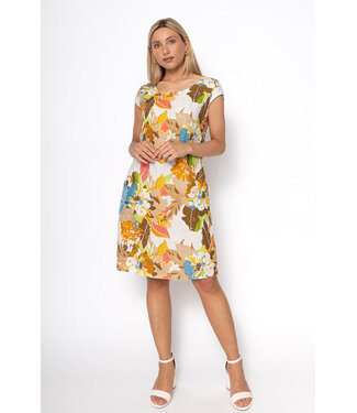 Cap Sleeve Linen Dress w/Elastic Waist - Cammello