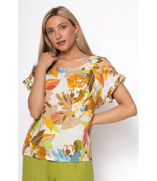 Floral Linen Tee - Cammello
