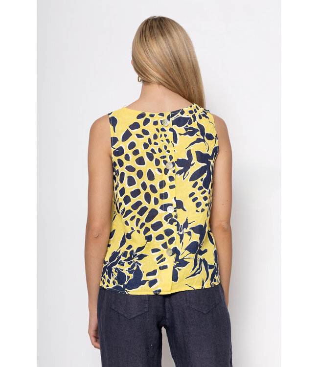 Button Back Linen Top - Giallo
