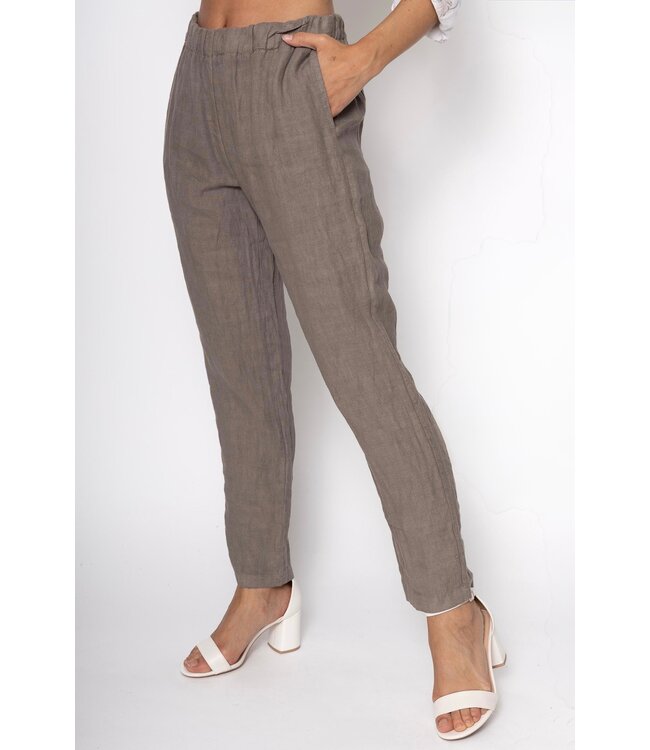 Linen Slim Pants - Fango