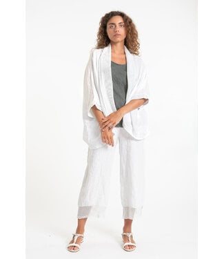 Linen Cardigan w/ Mesh - Bianco