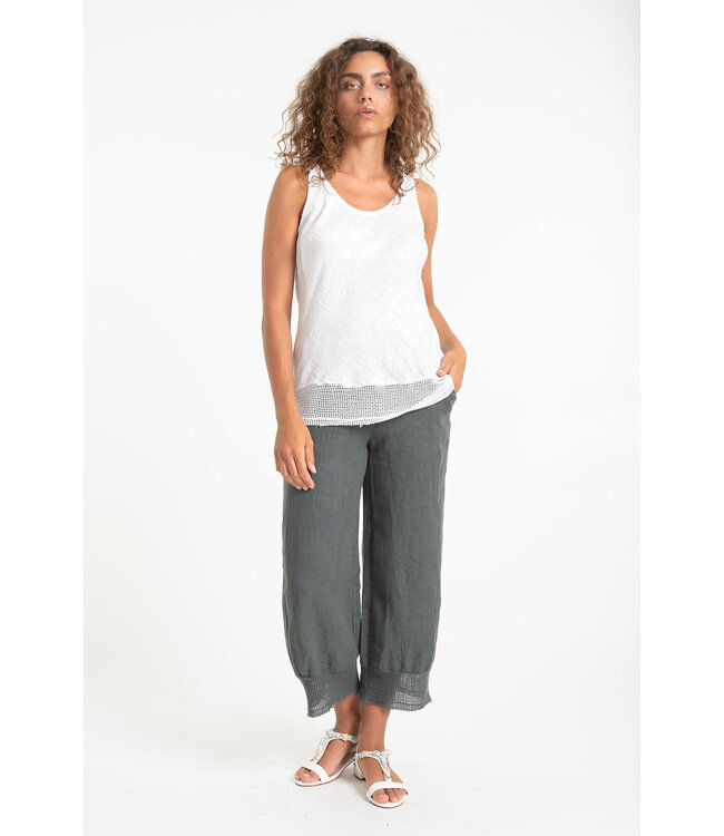 Linen Tank w/ Mesh Hem - Bianco