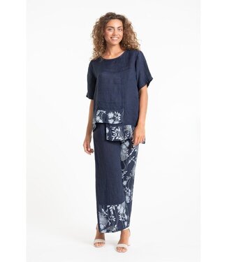 Asymmetric Hem Linen Top - Blue
