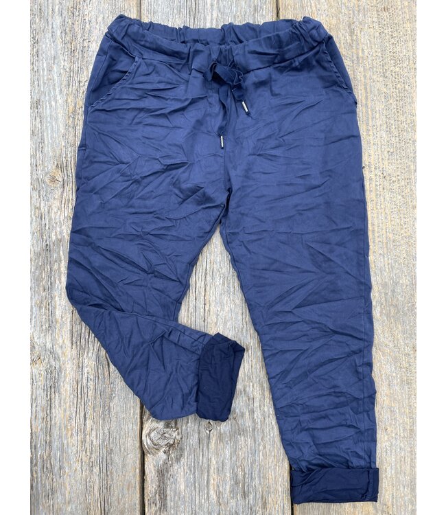 Made in Italy Crinkled Joggers  - Navy