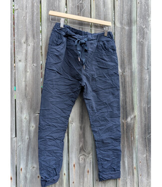 Made in Italy Crinkled Joggers  - Navy