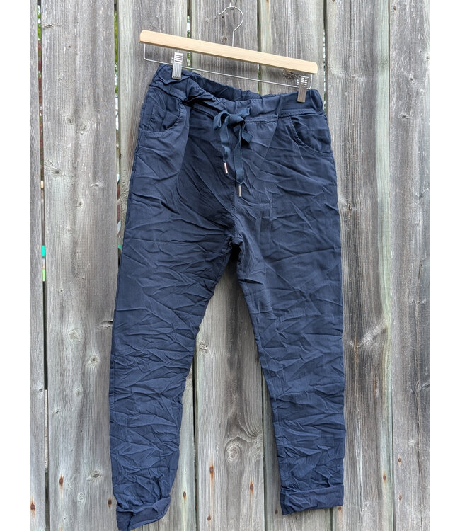 Made in Italy Crinkled Joggers  - Navy