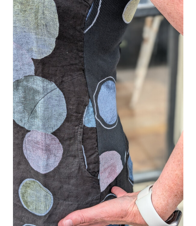 Dotted Linen Dress with Side Panels - Black