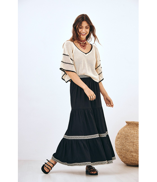 Tiered Embroidered Skirt - Black