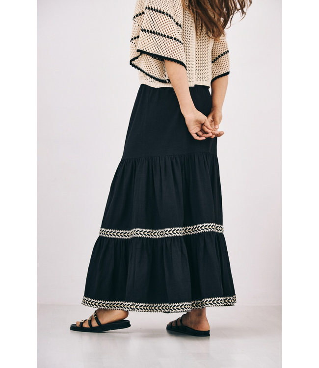 Tiered Embroidered Skirt - Black