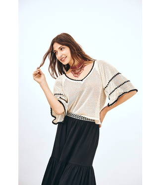 NKN Crochet Short Sleeve Sweater - Ecru