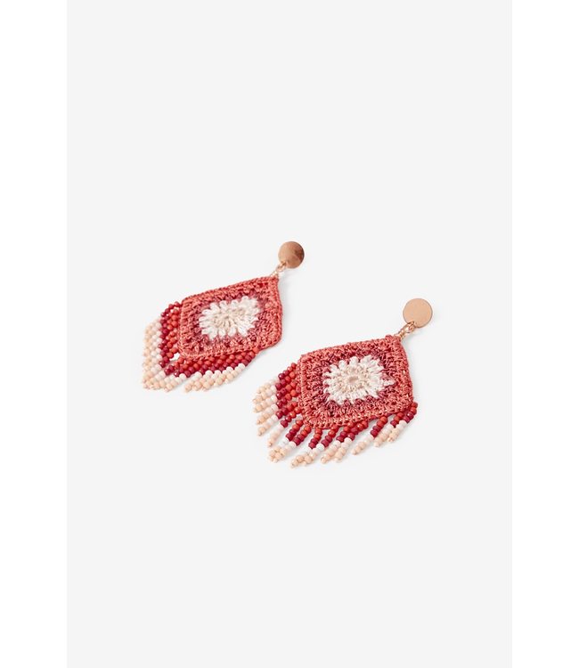 Crochet/Beaded Earrings - Coral