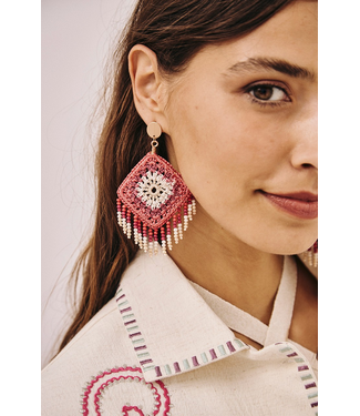 Crochet/Beaded Earrings - Coral