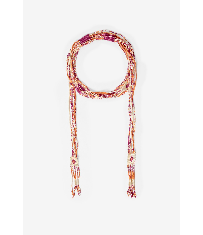Beaded Choker Necklace - Coral
