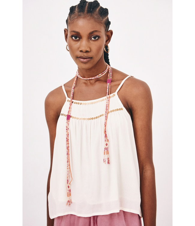 Beaded Choker Necklace - Coral