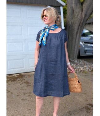 naif Marissa Linen Dress - Navy