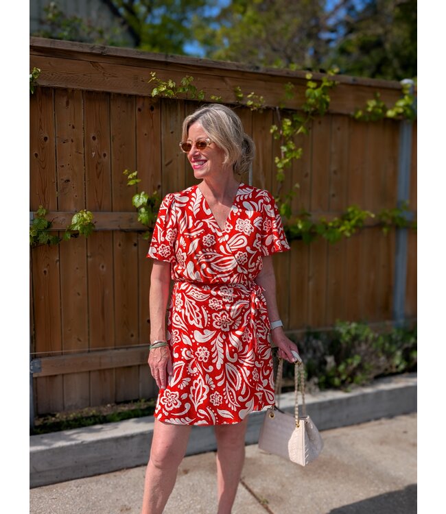 Apricot Bold Paisley Wrap Dress - Orange