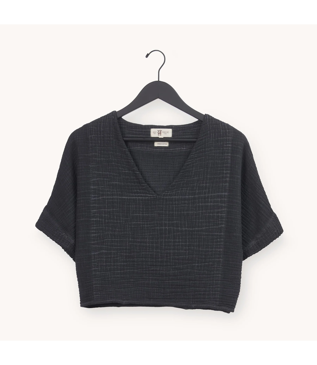 Pokoloko Crinkle V-Neck Crop Top  - O/S  Black