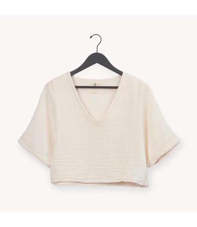 Pokoloko Crinkle V-Neck Crop Top  - O/S  Cream