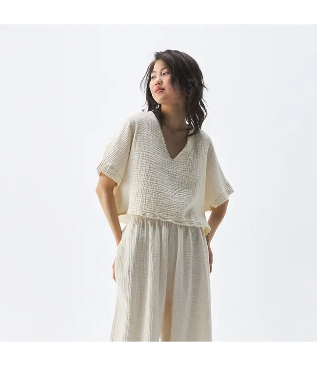 Pokoloko Crinkle V-Neck Crop Top  - O/S  Cream