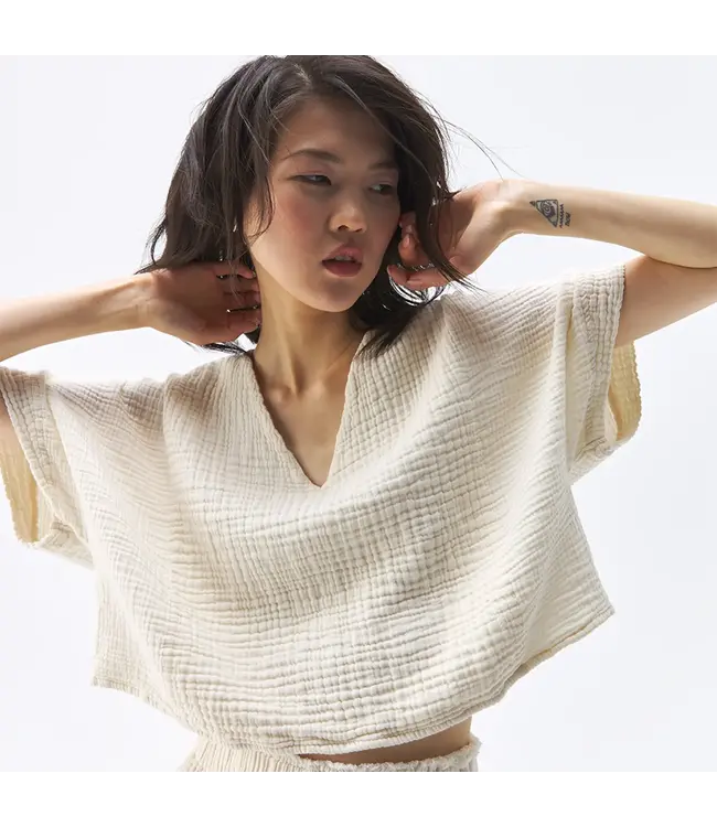 Pokoloko Crinkle V-Neck Crop Top  - O/S  Cream