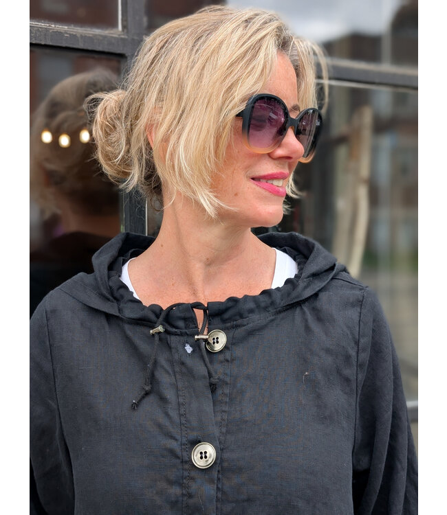 Sova Design Antibes Hooded Linen Jacket - Black