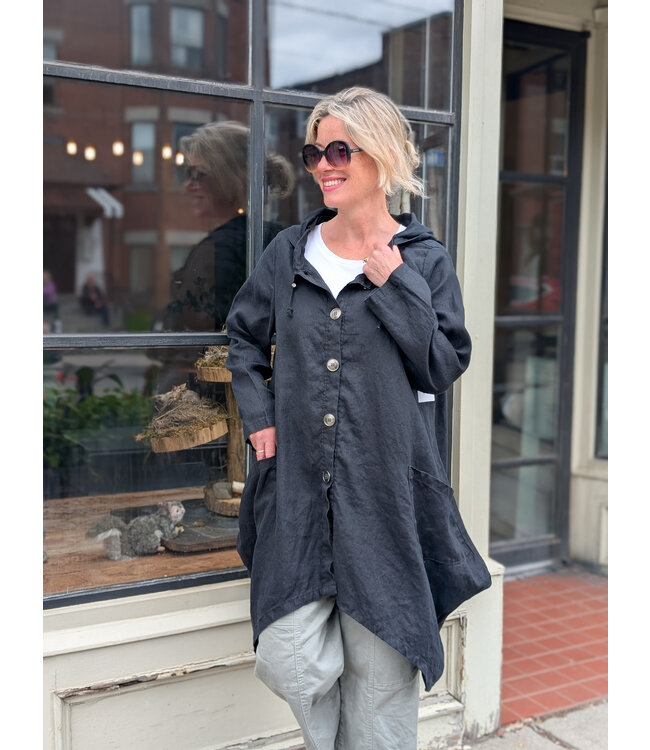 Sova Design Antibes Hooded Linen Jacket - Black