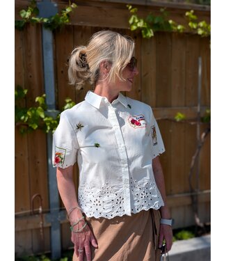Desigual Printed Button Down w/ Eyelet - White