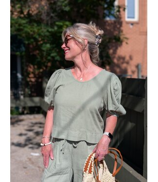 Astrid Puff Sleeve Linen Blouse - Army