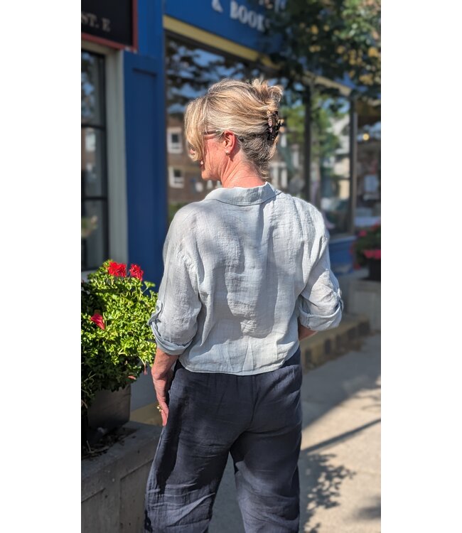 Astrid Cropped Button Down Shirt - Grey