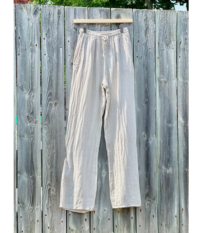 Linen Pants with Waist Drawstring - Coconut