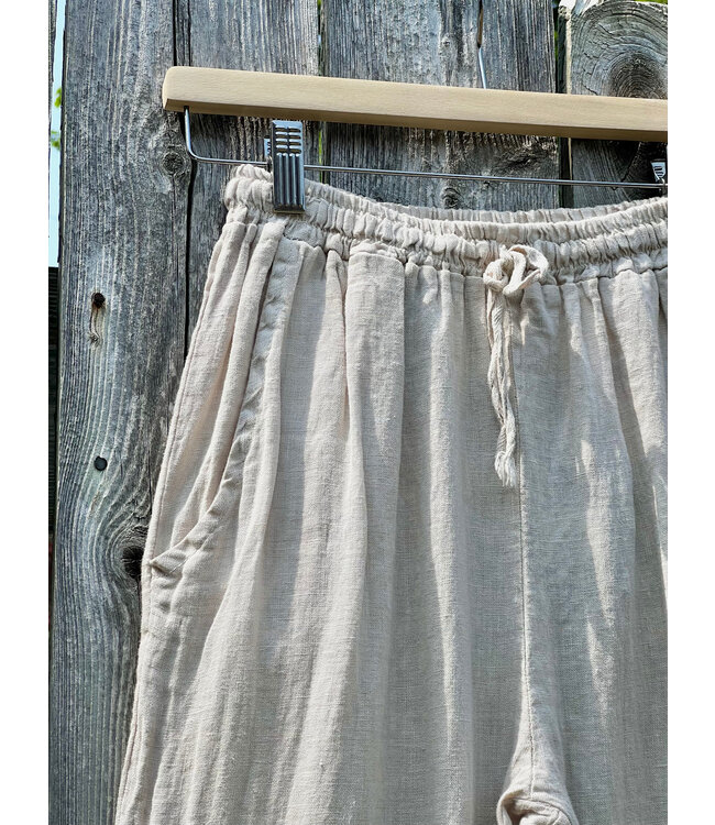 Linen Pants with Waist Drawstring - Coconut