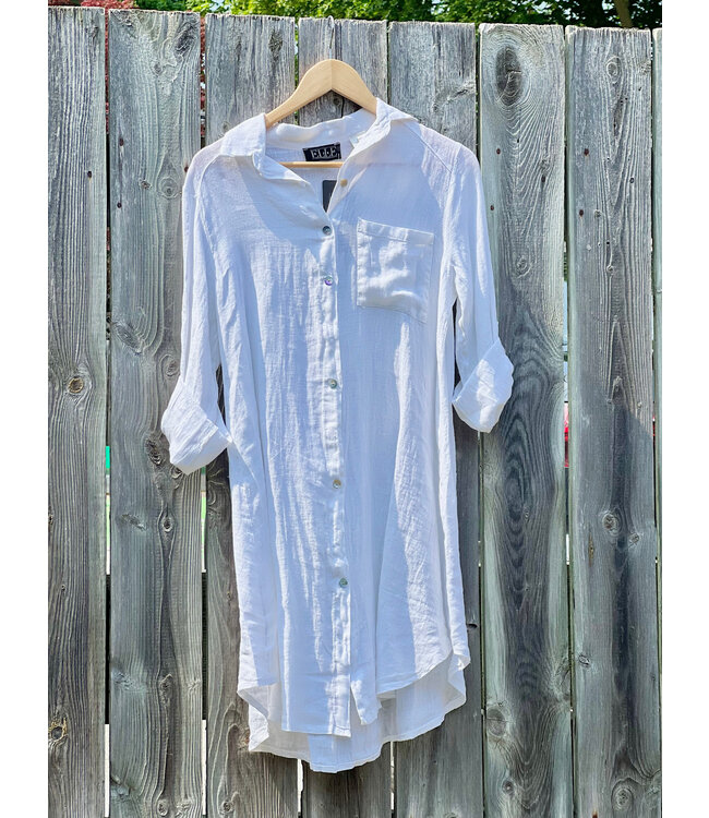 Button - Up Linen Dress - White