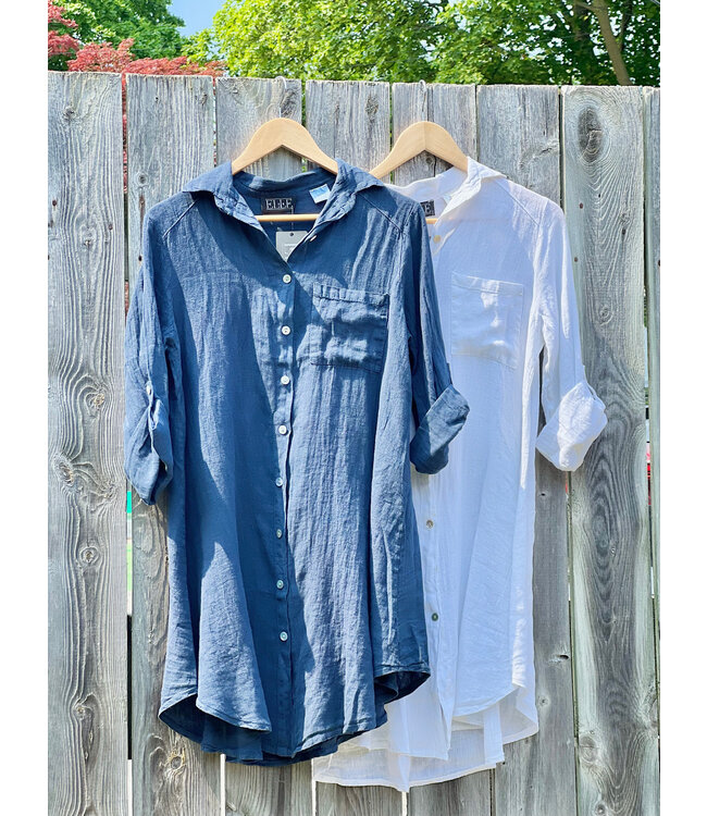 Button - Up Linen Dress - White