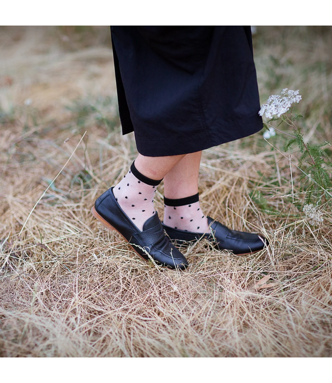 XS Unified Sheer Dot Socks - White w/Black Dots
