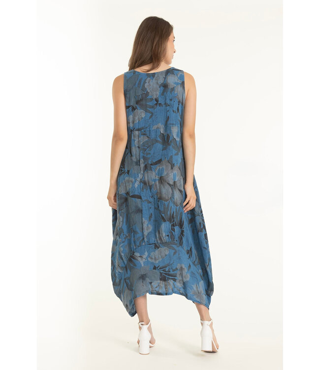 Floral Linen Balloon Dress - Avio