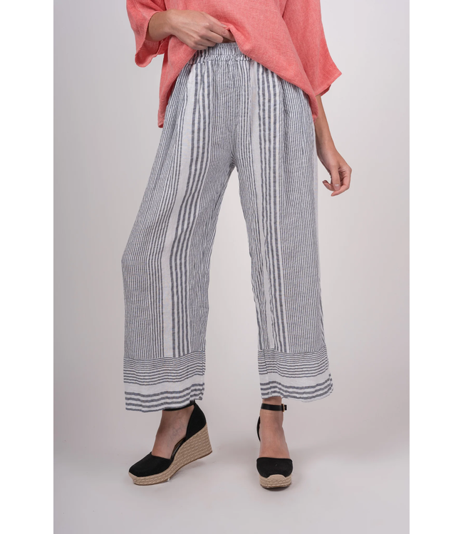 Striped Linen Pants - White