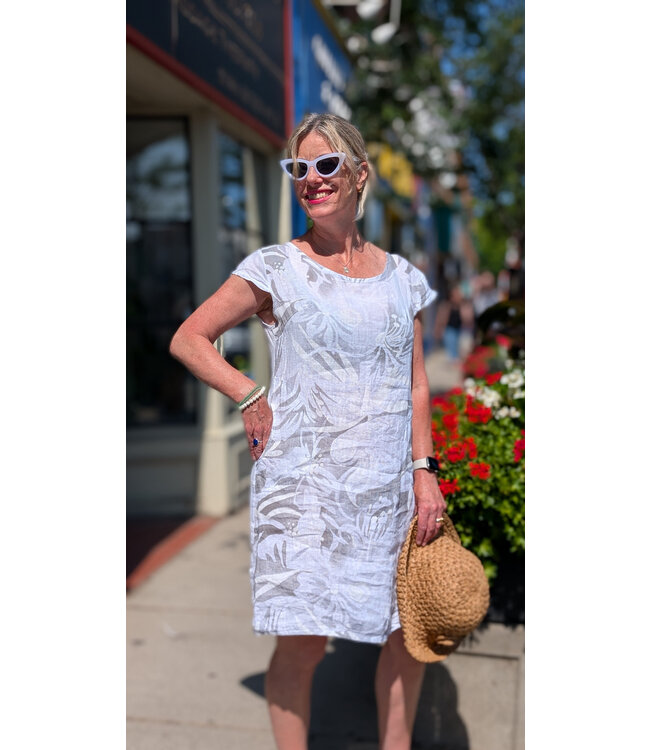 Boho Print Shift Dress w/ Pockets - White