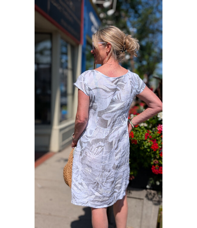 Boho Print Shift Dress w/ Pockets - White