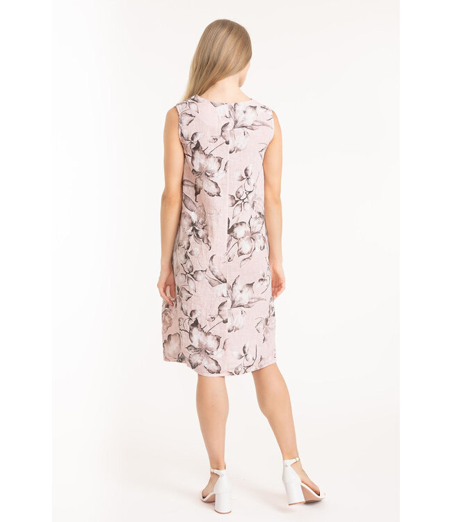 Sleeveless Floral Linen Dress - Rosa