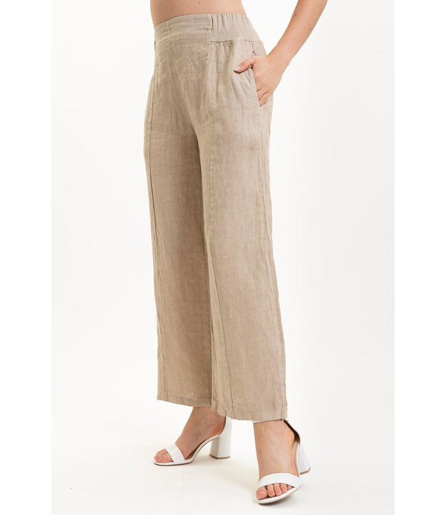 Elastic Waistband Linen Pants - Cashmere
