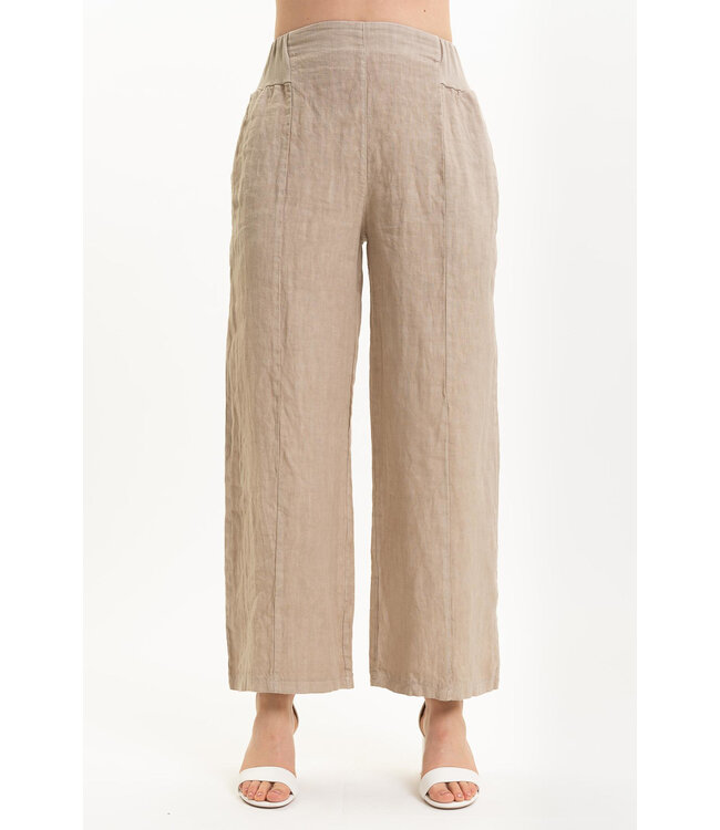 Elastic Waistband Linen Pants - Cashmere