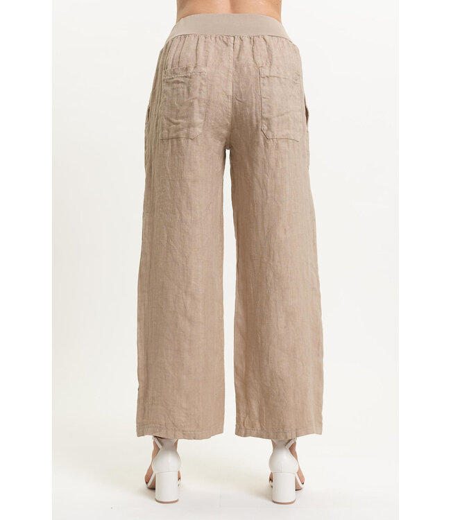 Elastic Waistband Linen Pants - Cashmere