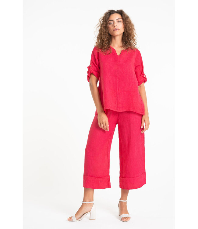 3/4 Sleeve Linen Top - Raspberry