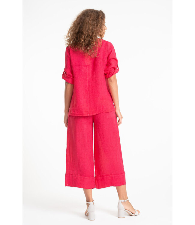 3/4 Sleeve Linen Top - Raspberry