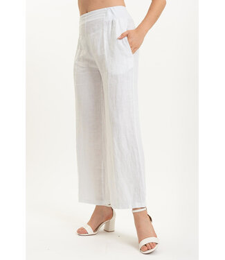 Elastic Waistband Linen Pants - White