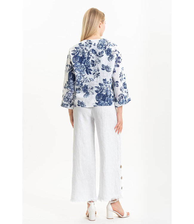 Floral Linen Jacket - White