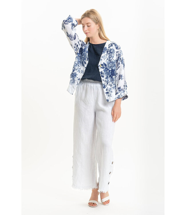 Floral Linen Jacket - White