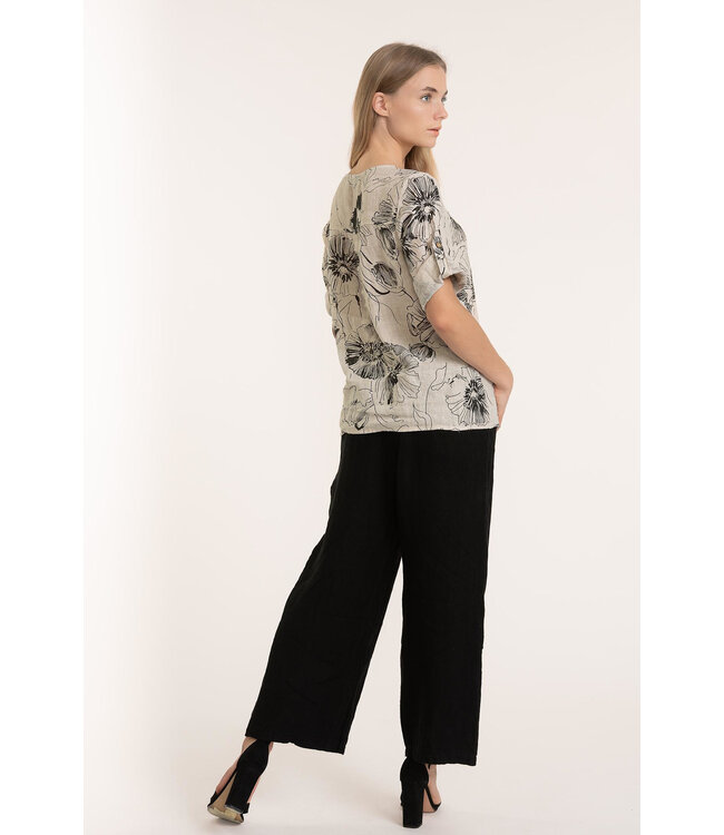 Floral Linen Blouse - Beige