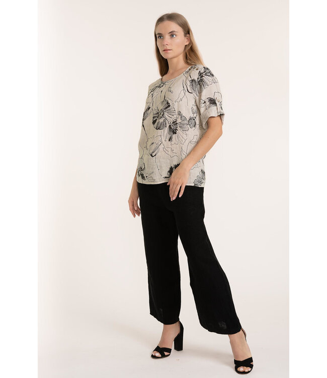 Floral Linen Blouse - Beige